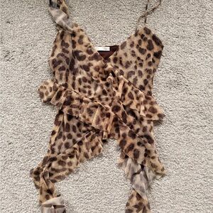 Zara Leopard Print Ruffle Cami - Brown PRINTED TULLE RUFFLE TOP